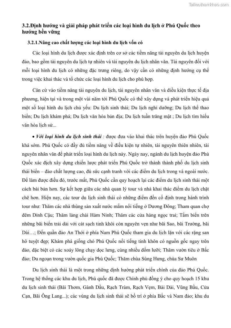 Luận văn thạc sĩ địa lý học Phát triển các loại hình du lịch huyện đảo Phú Quốc tỉnh Kiên Giang theo hướng bền vững - 8 Trang 89
