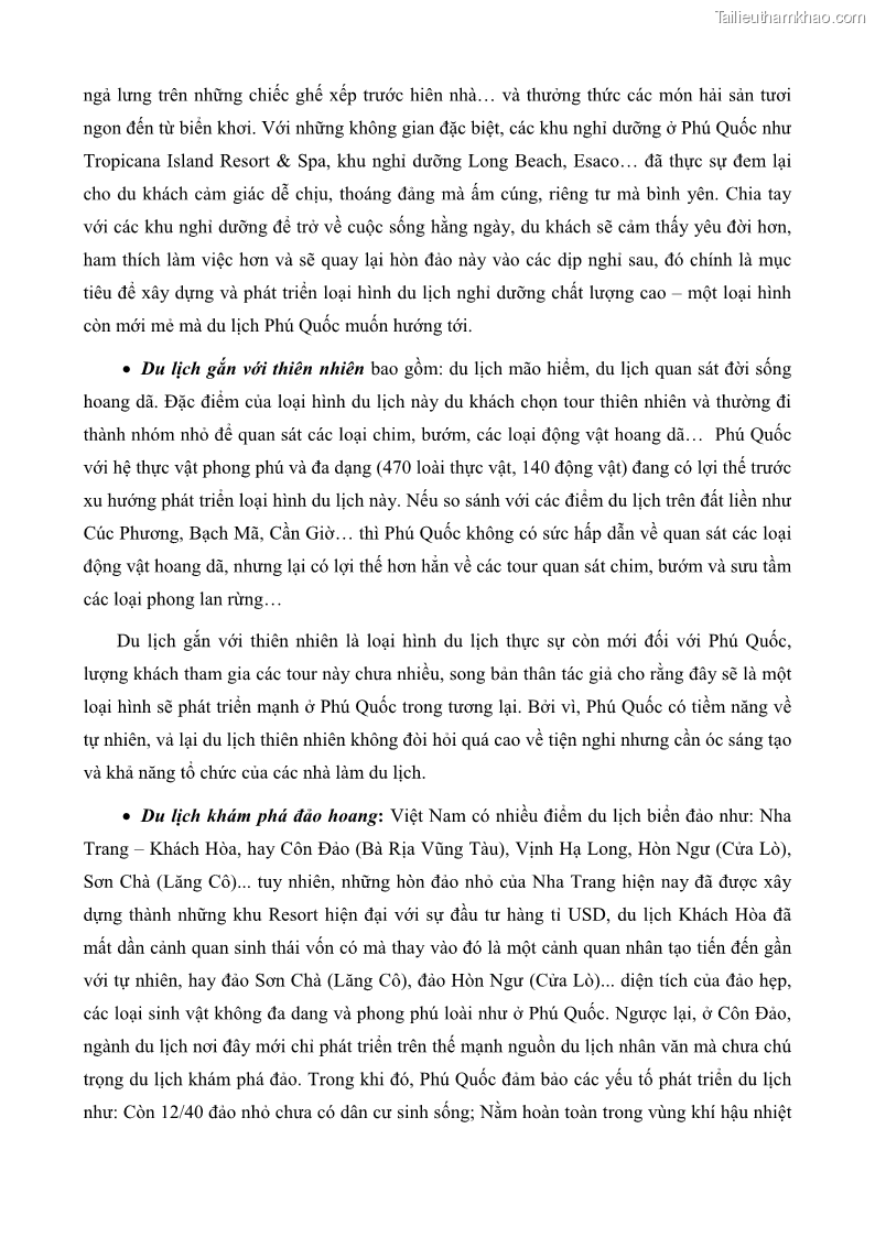Luận văn thạc sĩ địa lý học Phát triển các loại hình du lịch huyện đảo Phú Quốc tỉnh Kiên Giang theo hướng bền vững - 8 Trang 91