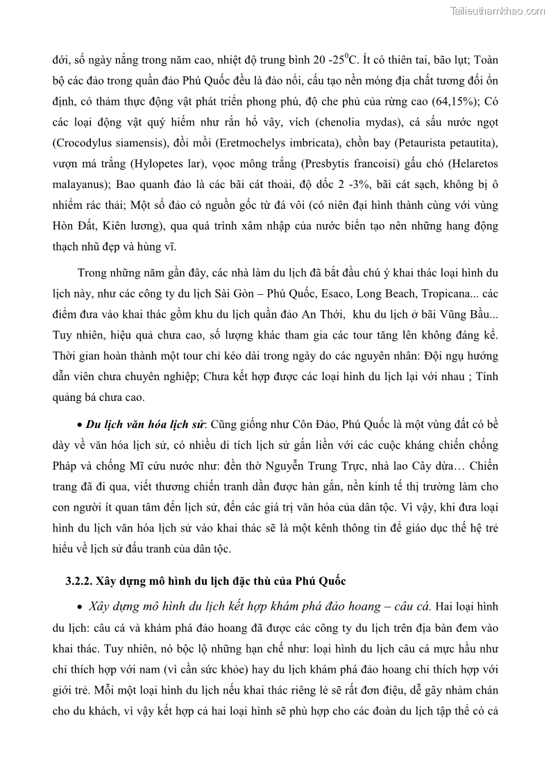 Luận văn thạc sĩ địa lý học Phát triển các loại hình du lịch huyện đảo Phú Quốc tỉnh Kiên Giang theo hướng bền vững - 8 Trang 92
