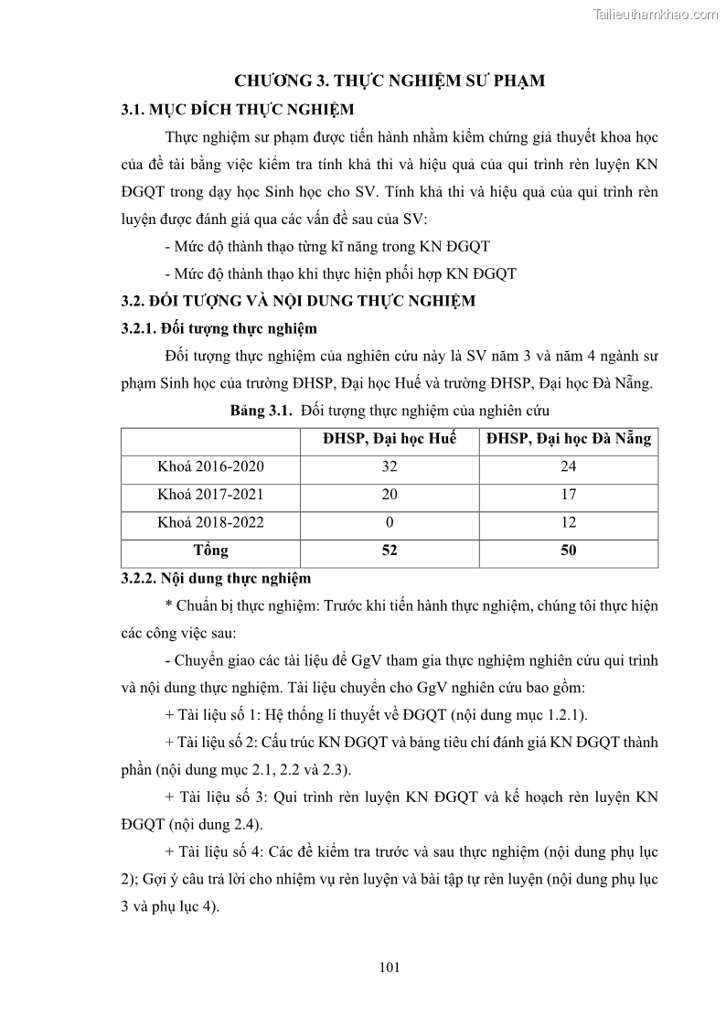 Luận án tiến sĩ khoa học giáo dục Rèn luyện cho sinh viên đại học sư phạm kĩ năng đánh giá quá trình trong dạy học sinh học ở trường phổ thông - 10 Trang 112