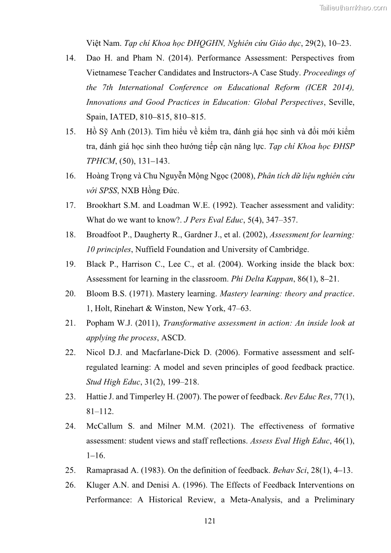 Luận án tiến sĩ khoa học giáo dục Rèn luyện cho sinh viên đại học sư phạm kĩ năng đánh giá quá trình trong dạy học sinh học ở trường phổ thông - 11 Trang 132