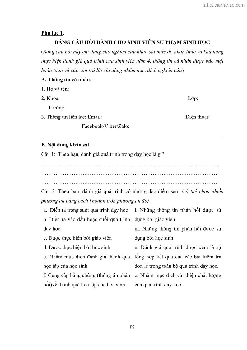 Luận án tiến sĩ khoa học giáo dục Rèn luyện cho sinh viên đại học sư phạm kĩ năng đánh giá quá trình trong dạy học sinh học ở trường phổ thông - 12 Trang 142