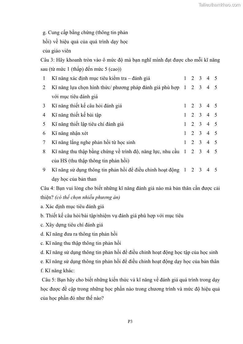 Luận án tiến sĩ khoa học giáo dục Rèn luyện cho sinh viên đại học sư phạm kĩ năng đánh giá quá trình trong dạy học sinh học ở trường phổ thông - 12 Trang 143