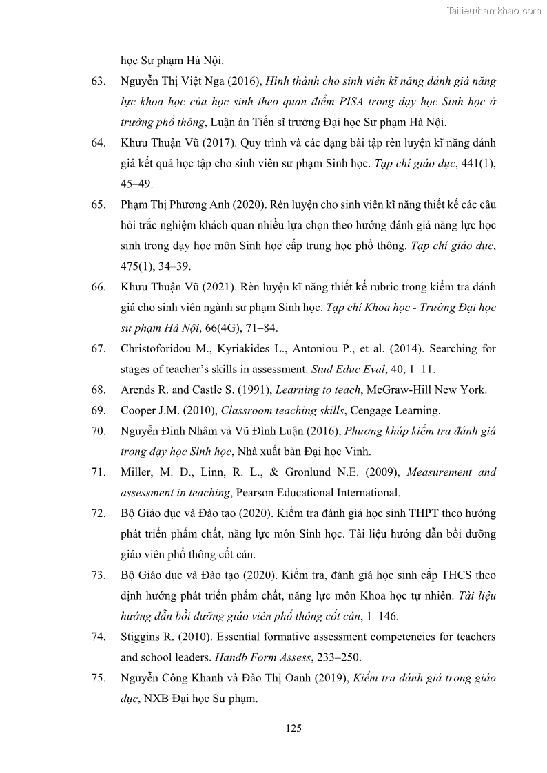 Luận án tiến sĩ khoa học giáo dục Rèn luyện cho sinh viên đại học sư phạm kĩ năng đánh giá quá trình trong dạy học sinh học ở trường phổ thông - 12 Trang 136