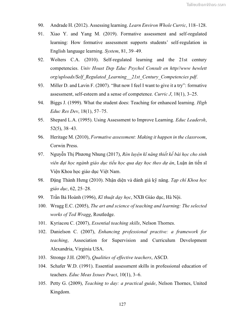 Luận án tiến sĩ khoa học giáo dục Rèn luyện cho sinh viên đại học sư phạm kĩ năng đánh giá quá trình trong dạy học sinh học ở trường phổ thông - 12 Trang 138