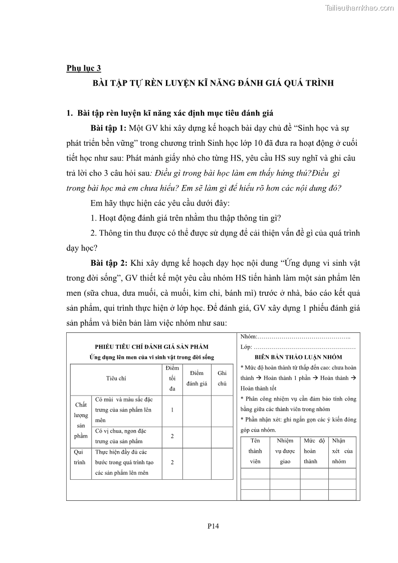 Luận án tiến sĩ khoa học giáo dục Rèn luyện cho sinh viên đại học sư phạm kĩ năng đánh giá quá trình trong dạy học sinh học ở trường phổ thông - 13 Trang 154