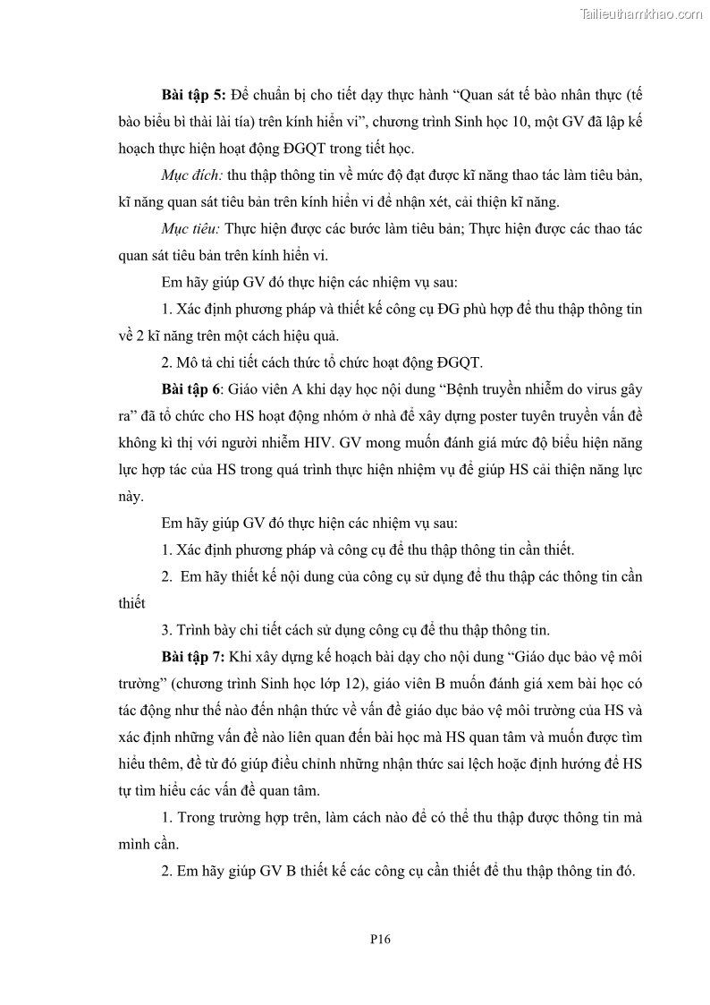 Luận án tiến sĩ khoa học giáo dục Rèn luyện cho sinh viên đại học sư phạm kĩ năng đánh giá quá trình trong dạy học sinh học ở trường phổ thông - 13 Trang 156