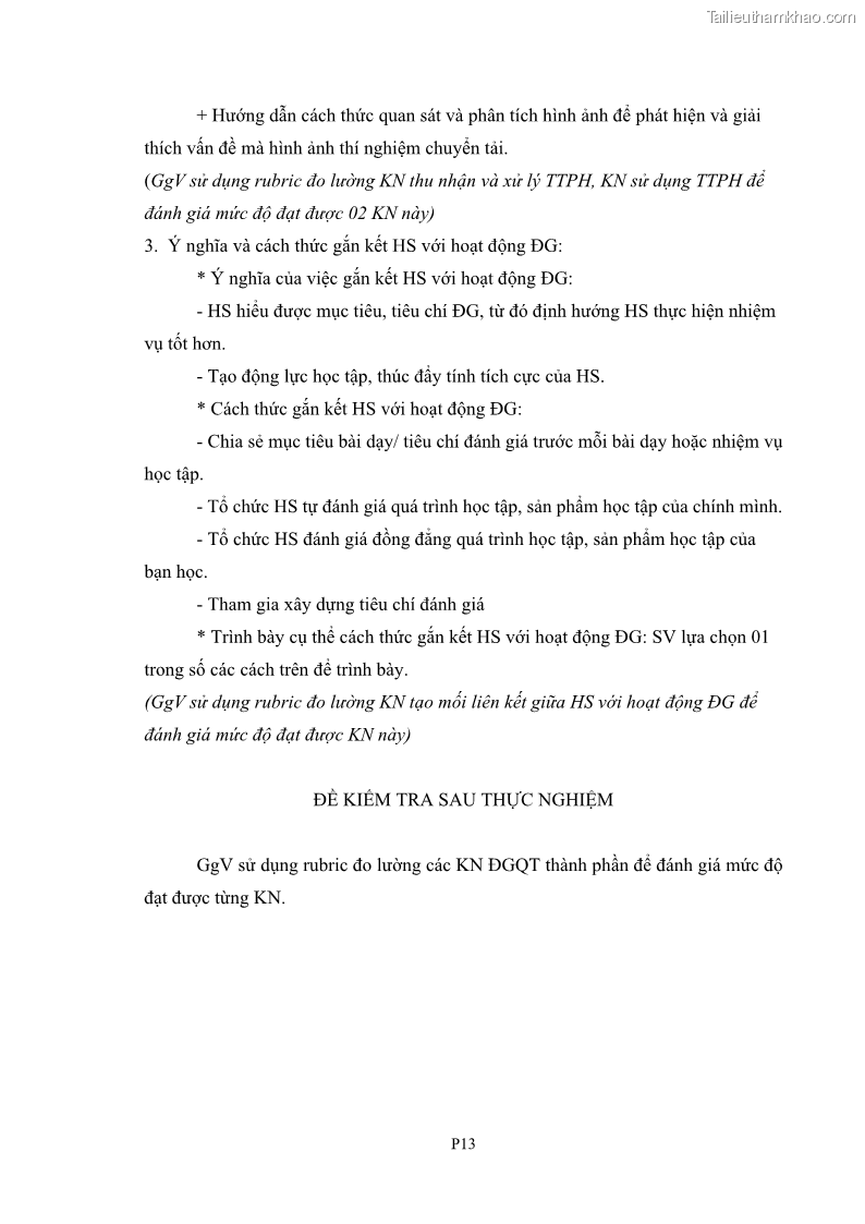 Luận án tiến sĩ khoa học giáo dục Rèn luyện cho sinh viên đại học sư phạm kĩ năng đánh giá quá trình trong dạy học sinh học ở trường phổ thông - 13 Trang 153