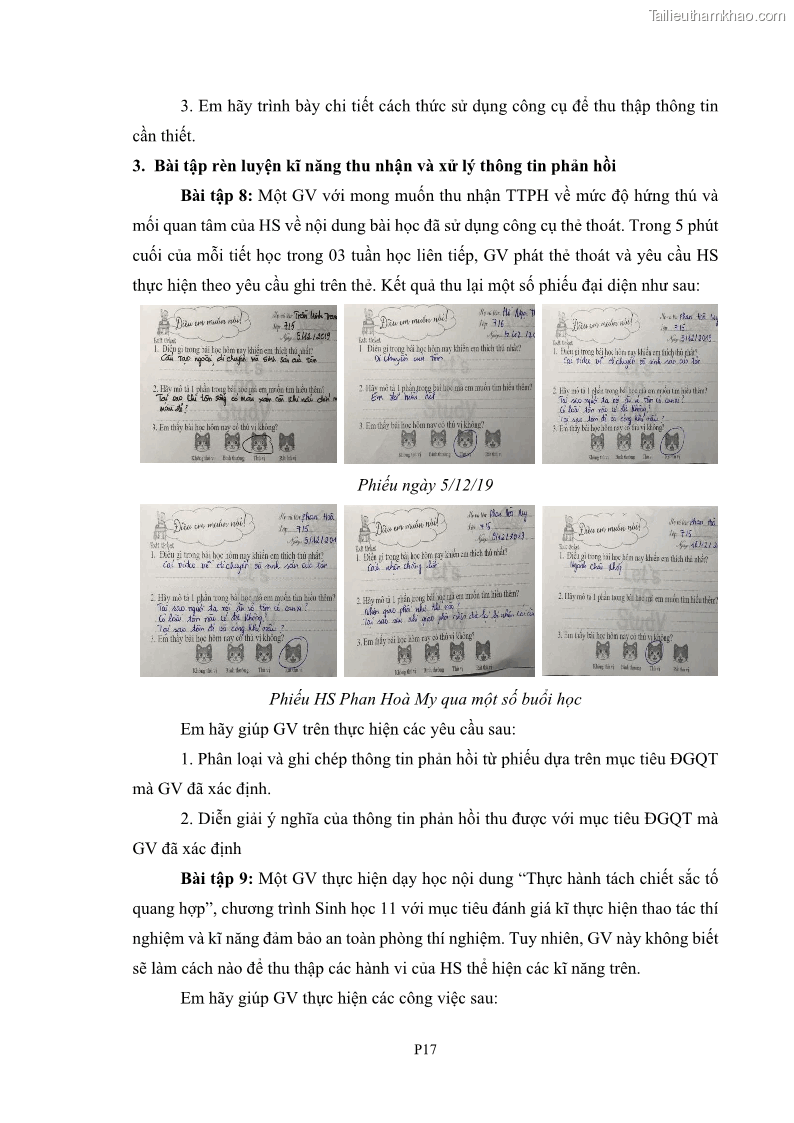 Luận án tiến sĩ khoa học giáo dục Rèn luyện cho sinh viên đại học sư phạm kĩ năng đánh giá quá trình trong dạy học sinh học ở trường phổ thông - 14 Trang 157