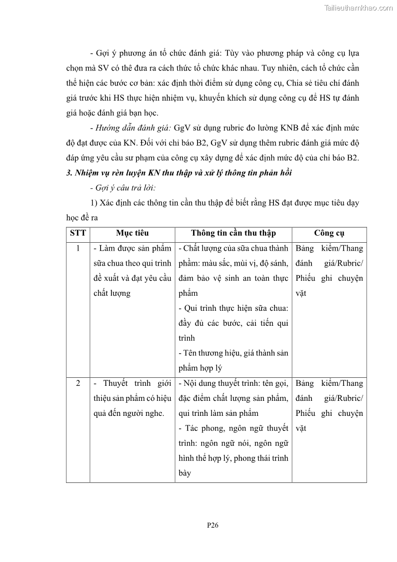 Luận án tiến sĩ khoa học giáo dục Rèn luyện cho sinh viên đại học sư phạm kĩ năng đánh giá quá trình trong dạy học sinh học ở trường phổ thông - 14 Trang 166