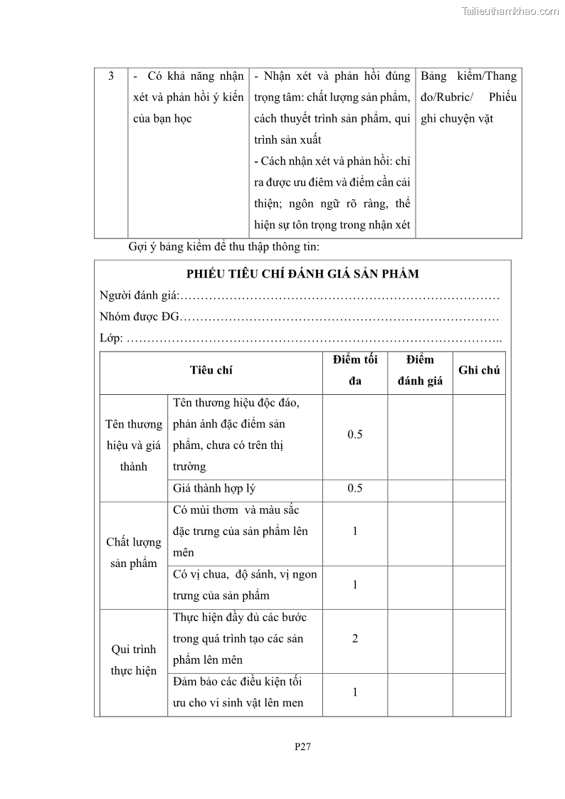 Luận án tiến sĩ khoa học giáo dục Rèn luyện cho sinh viên đại học sư phạm kĩ năng đánh giá quá trình trong dạy học sinh học ở trường phổ thông - 14 Trang 167