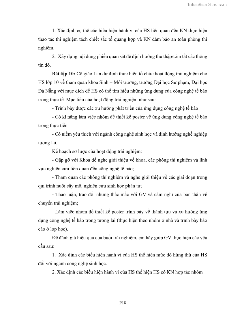 Luận án tiến sĩ khoa học giáo dục Rèn luyện cho sinh viên đại học sư phạm kĩ năng đánh giá quá trình trong dạy học sinh học ở trường phổ thông - 14 Trang 158