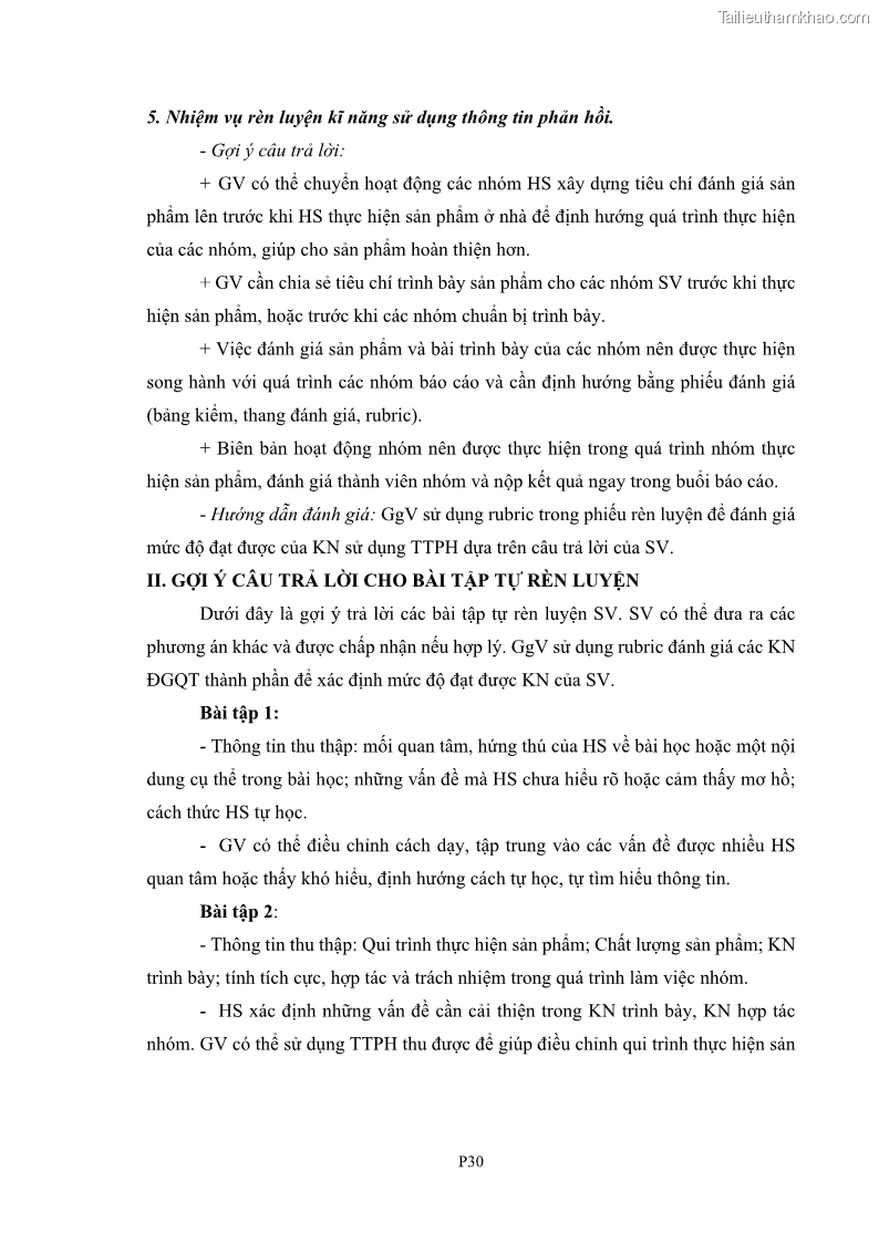 Luận án tiến sĩ khoa học giáo dục Rèn luyện cho sinh viên đại học sư phạm kĩ năng đánh giá quá trình trong dạy học sinh học ở trường phổ thông - 15 Trang 170