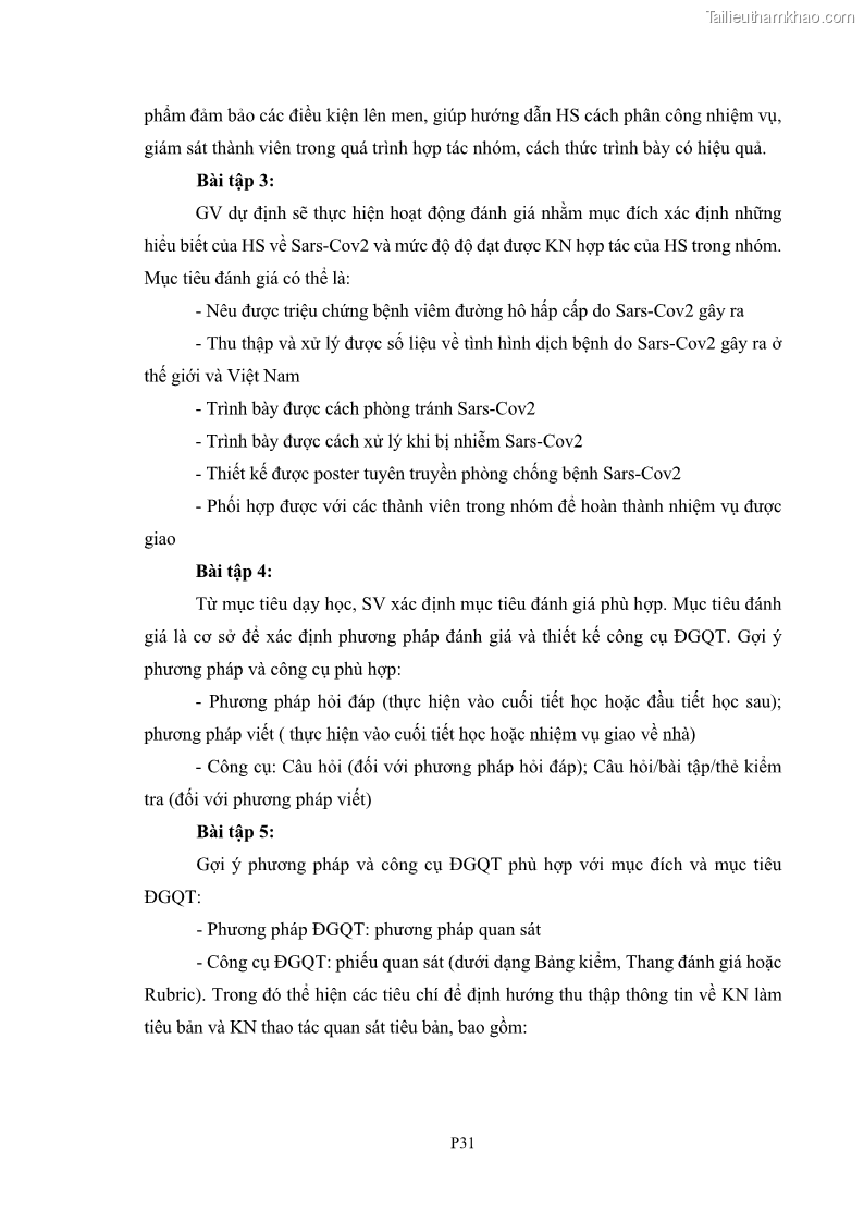 Luận án tiến sĩ khoa học giáo dục Rèn luyện cho sinh viên đại học sư phạm kĩ năng đánh giá quá trình trong dạy học sinh học ở trường phổ thông - 15 Trang 171