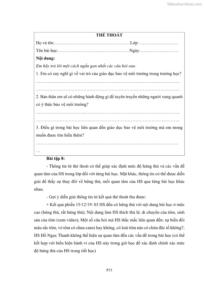 Luận án tiến sĩ khoa học giáo dục Rèn luyện cho sinh viên đại học sư phạm kĩ năng đánh giá quá trình trong dạy học sinh học ở trường phổ thông - 15 Trang 173