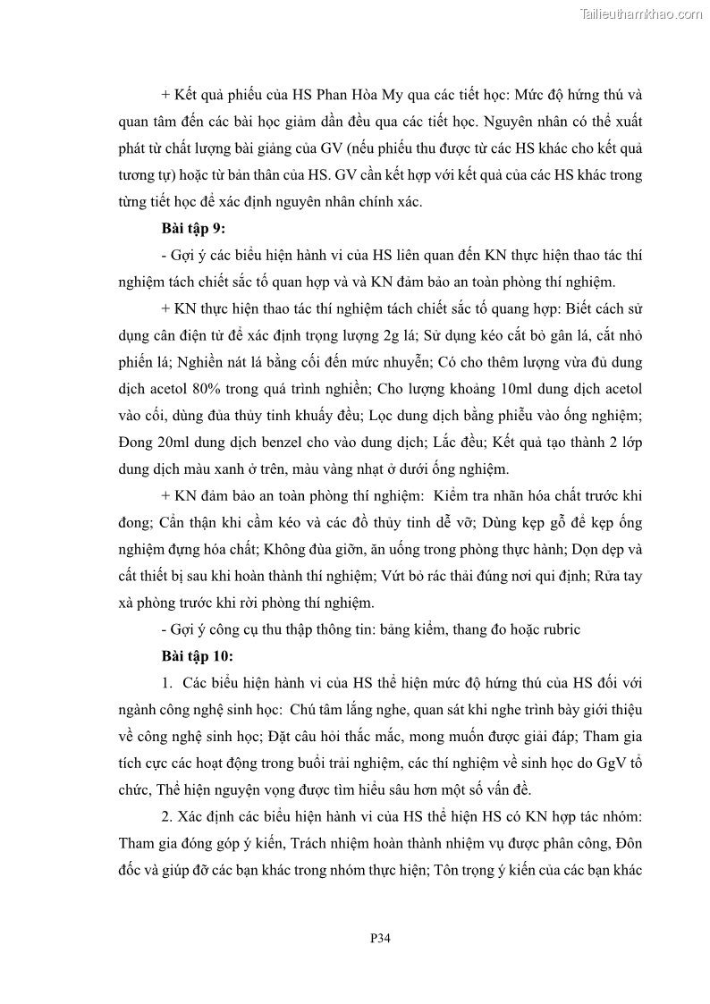 Luận án tiến sĩ khoa học giáo dục Rèn luyện cho sinh viên đại học sư phạm kĩ năng đánh giá quá trình trong dạy học sinh học ở trường phổ thông - 15 Trang 174