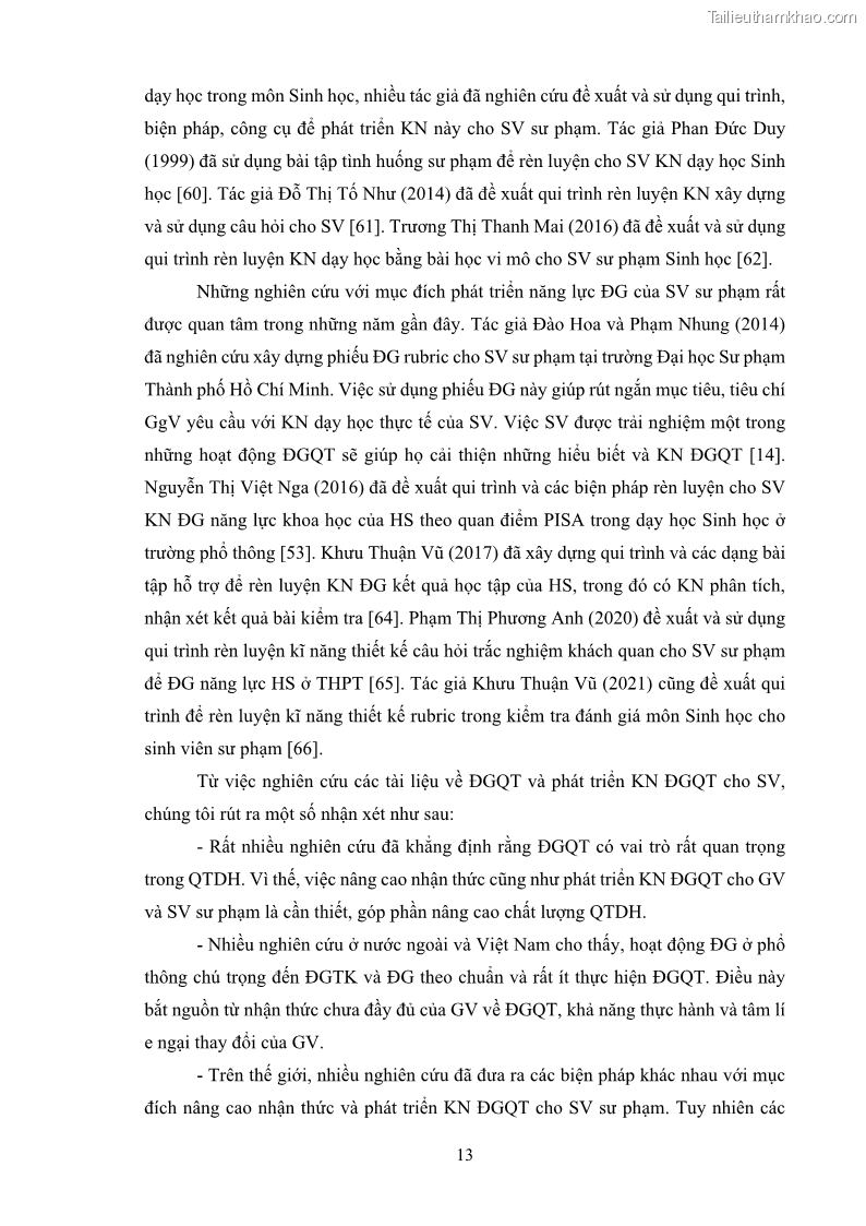 Luận án tiến sĩ khoa học giáo dục Rèn luyện cho sinh viên đại học sư phạm kĩ năng đánh giá quá trình trong dạy học sinh học ở trường phổ thông - 2 Trang 24