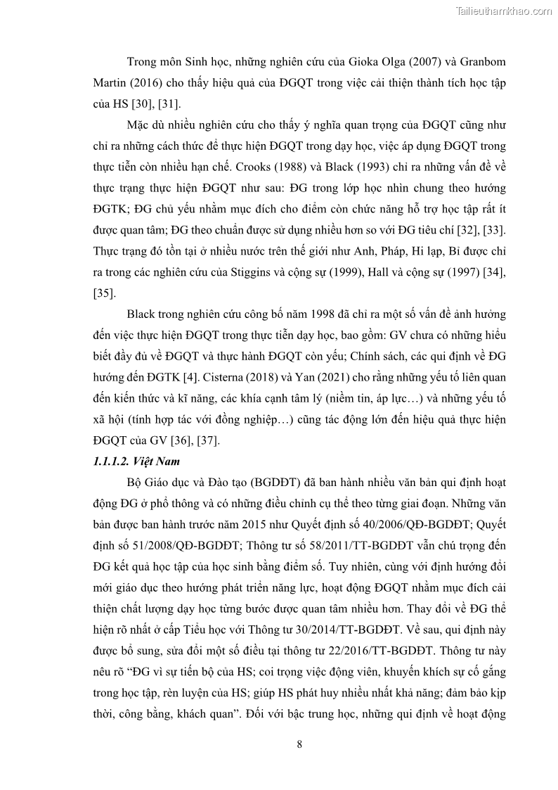 Luận án tiến sĩ khoa học giáo dục Rèn luyện cho sinh viên đại học sư phạm kĩ năng đánh giá quá trình trong dạy học sinh học ở trường phổ thông - 2 Trang 19