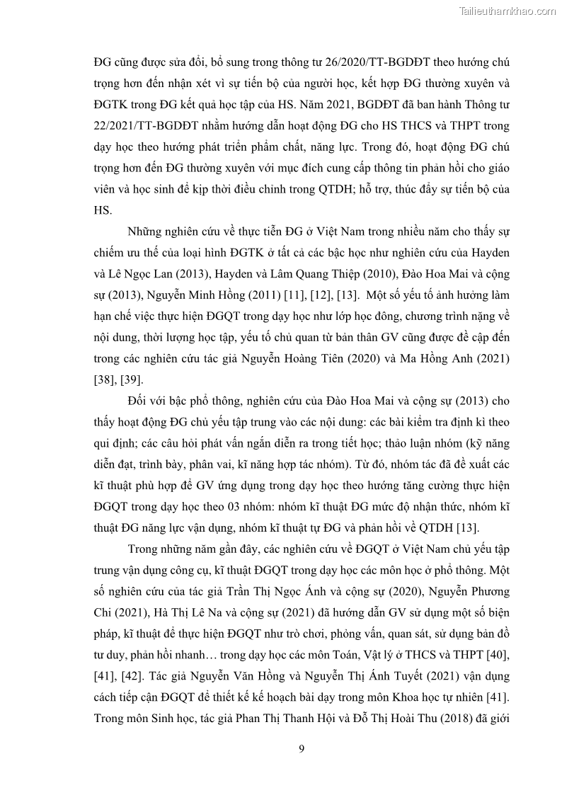 Luận án tiến sĩ khoa học giáo dục Rèn luyện cho sinh viên đại học sư phạm kĩ năng đánh giá quá trình trong dạy học sinh học ở trường phổ thông - 2 Trang 20