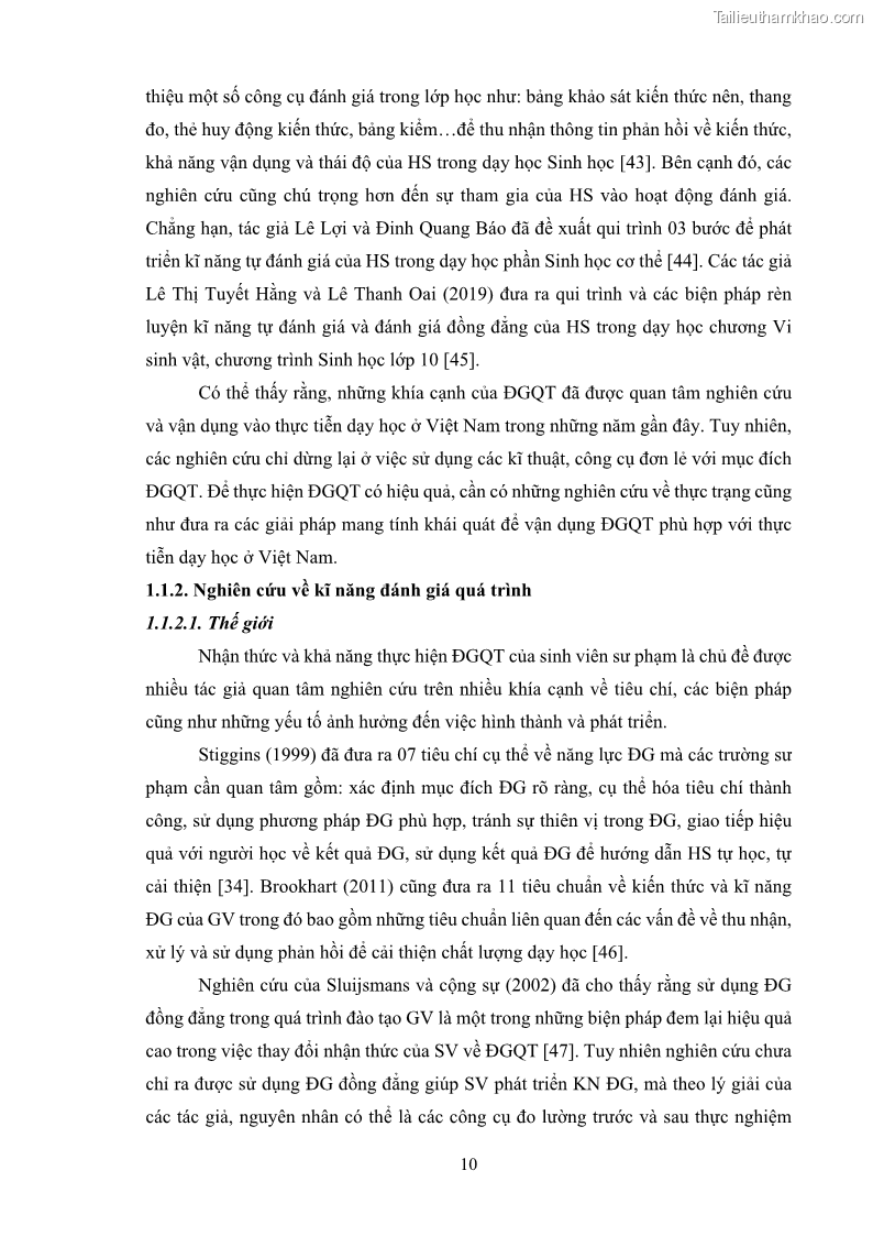 Luận án tiến sĩ khoa học giáo dục Rèn luyện cho sinh viên đại học sư phạm kĩ năng đánh giá quá trình trong dạy học sinh học ở trường phổ thông - 2 Trang 21