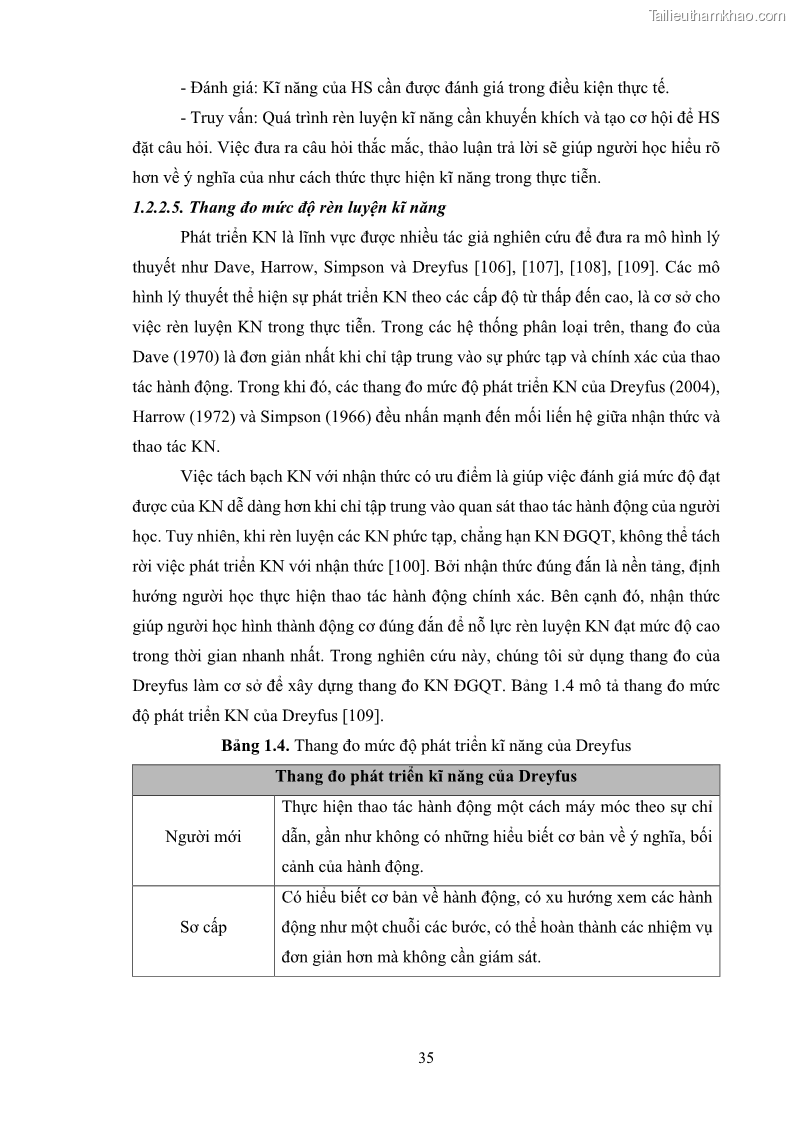 Luận án tiến sĩ khoa học giáo dục Rèn luyện cho sinh viên đại học sư phạm kĩ năng đánh giá quá trình trong dạy học sinh học ở trường phổ thông - 4 Trang 46