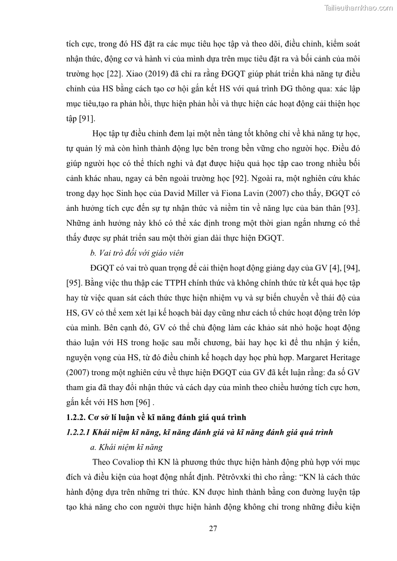 Luận án tiến sĩ khoa học giáo dục Rèn luyện cho sinh viên đại học sư phạm kĩ năng đánh giá quá trình trong dạy học sinh học ở trường phổ thông - 4 Trang 38