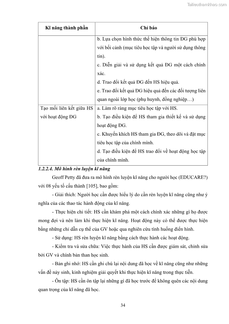 Luận án tiến sĩ khoa học giáo dục Rèn luyện cho sinh viên đại học sư phạm kĩ năng đánh giá quá trình trong dạy học sinh học ở trường phổ thông - 4 Trang 45