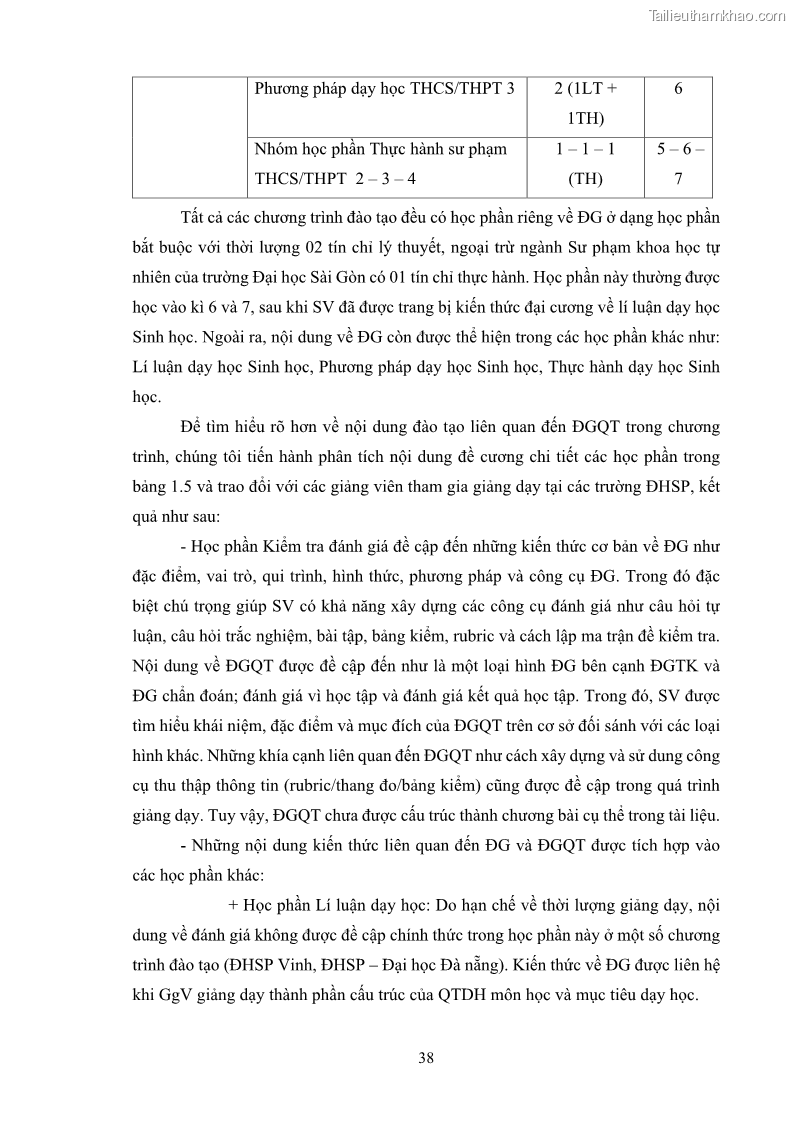 Luận án tiến sĩ khoa học giáo dục Rèn luyện cho sinh viên đại học sư phạm kĩ năng đánh giá quá trình trong dạy học sinh học ở trường phổ thông - 5 Trang 49