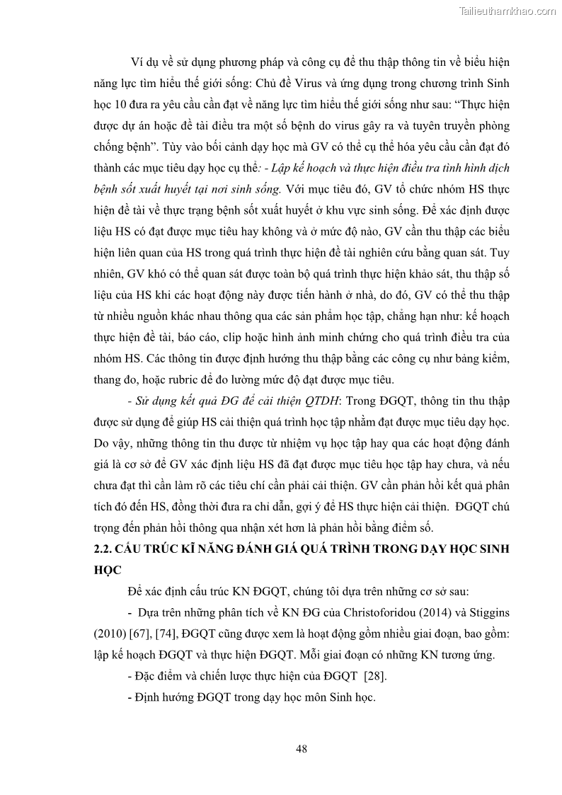 Luận án tiến sĩ khoa học giáo dục Rèn luyện cho sinh viên đại học sư phạm kĩ năng đánh giá quá trình trong dạy học sinh học ở trường phổ thông - 5 Trang 59