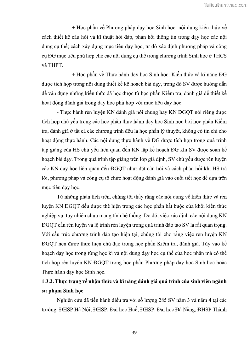 Luận án tiến sĩ khoa học giáo dục Rèn luyện cho sinh viên đại học sư phạm kĩ năng đánh giá quá trình trong dạy học sinh học ở trường phổ thông - 5 Trang 50