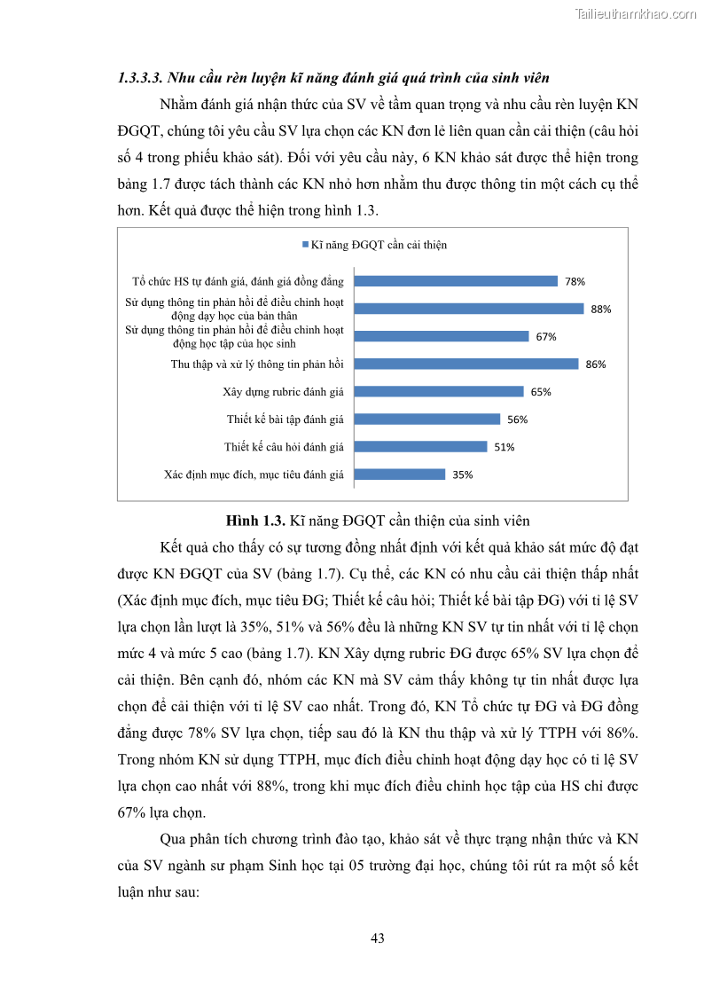 Luận án tiến sĩ khoa học giáo dục Rèn luyện cho sinh viên đại học sư phạm kĩ năng đánh giá quá trình trong dạy học sinh học ở trường phổ thông - 5 Trang 54