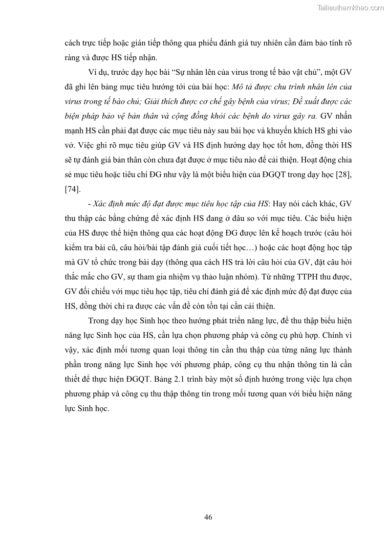 Luận án tiến sĩ khoa học giáo dục Rèn luyện cho sinh viên đại học sư phạm kĩ năng đánh giá quá trình trong dạy học sinh học ở trường phổ thông - 5 Trang 57