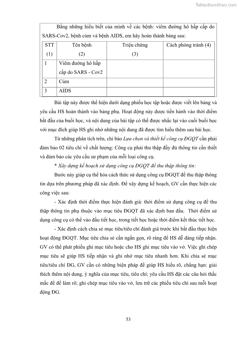 Luận án tiến sĩ khoa học giáo dục Rèn luyện cho sinh viên đại học sư phạm kĩ năng đánh giá quá trình trong dạy học sinh học ở trường phổ thông - 6 Trang 64