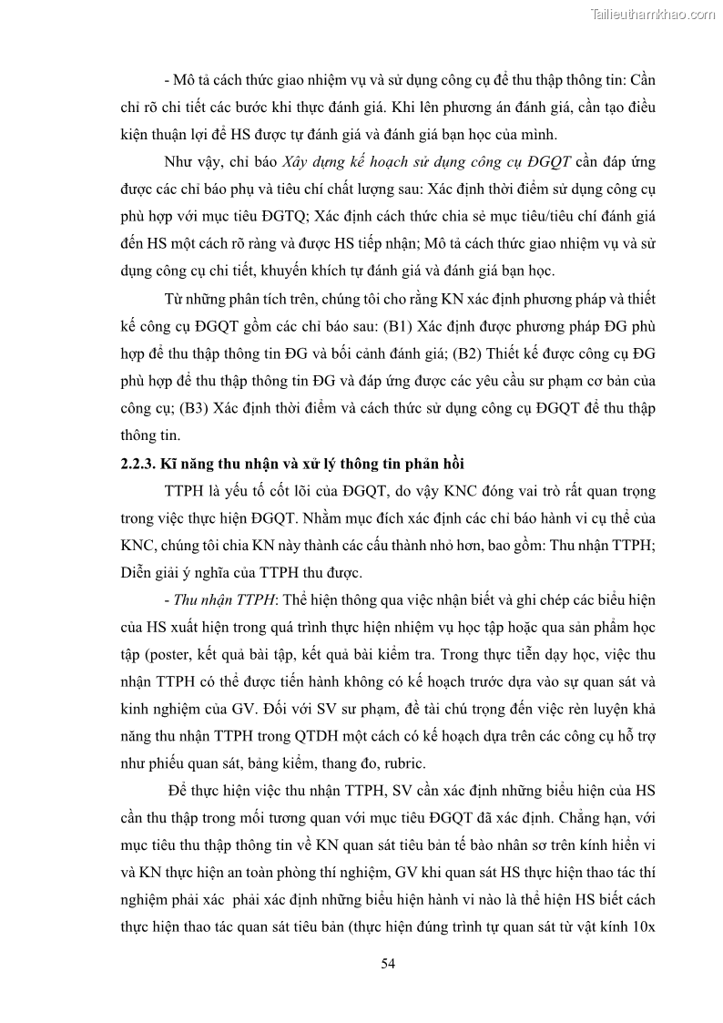Luận án tiến sĩ khoa học giáo dục Rèn luyện cho sinh viên đại học sư phạm kĩ năng đánh giá quá trình trong dạy học sinh học ở trường phổ thông - 6 Trang 65