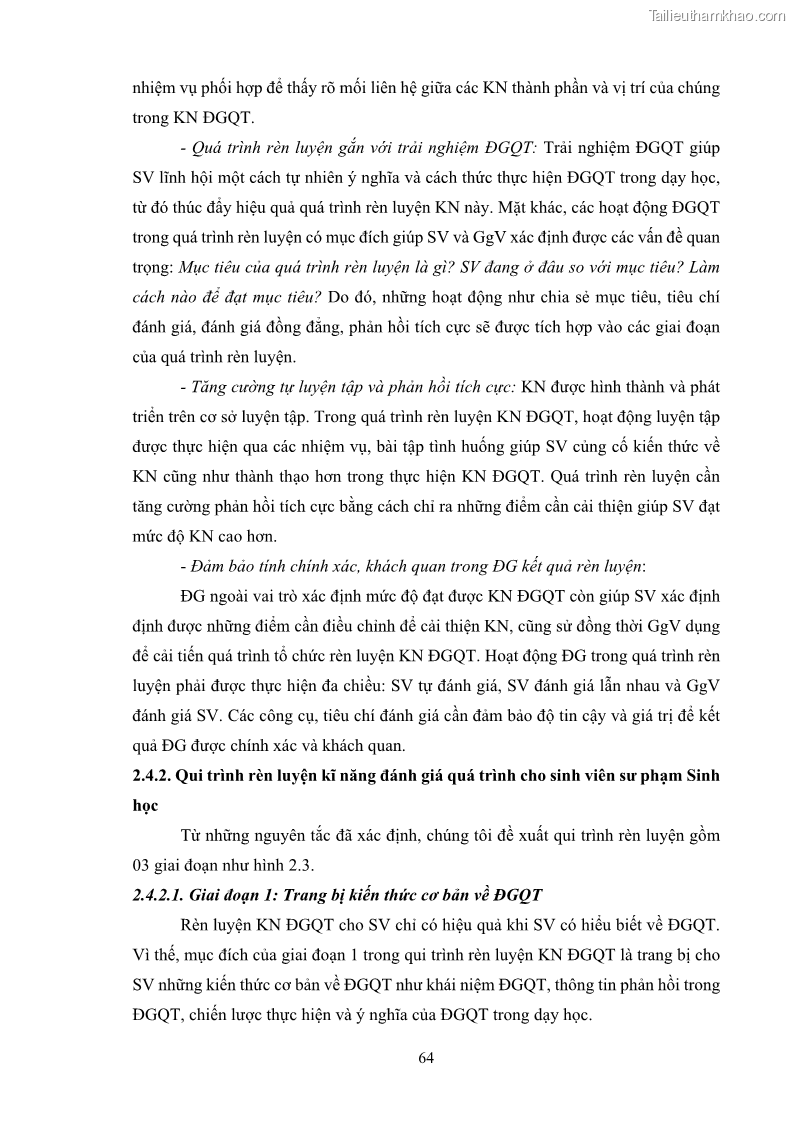 Luận án tiến sĩ khoa học giáo dục Rèn luyện cho sinh viên đại học sư phạm kĩ năng đánh giá quá trình trong dạy học sinh học ở trường phổ thông - 7 Trang 75