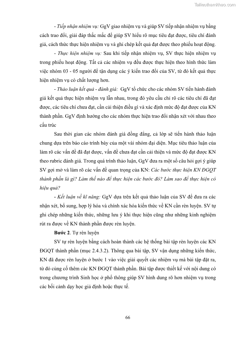 Luận án tiến sĩ khoa học giáo dục Rèn luyện cho sinh viên đại học sư phạm kĩ năng đánh giá quá trình trong dạy học sinh học ở trường phổ thông - 7 Trang 77