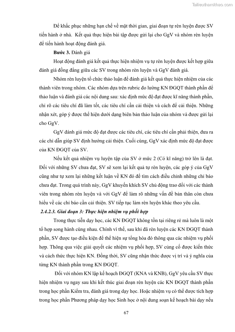 Luận án tiến sĩ khoa học giáo dục Rèn luyện cho sinh viên đại học sư phạm kĩ năng đánh giá quá trình trong dạy học sinh học ở trường phổ thông - 7 Trang 78