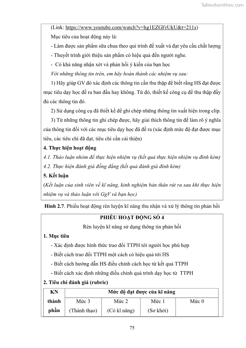 Luận án tiến sĩ khoa học giáo dục Rèn luyện cho sinh viên đại học sư phạm kĩ năng đánh giá quá trình trong dạy học sinh học ở trường phổ thông - 8 Trang 86
