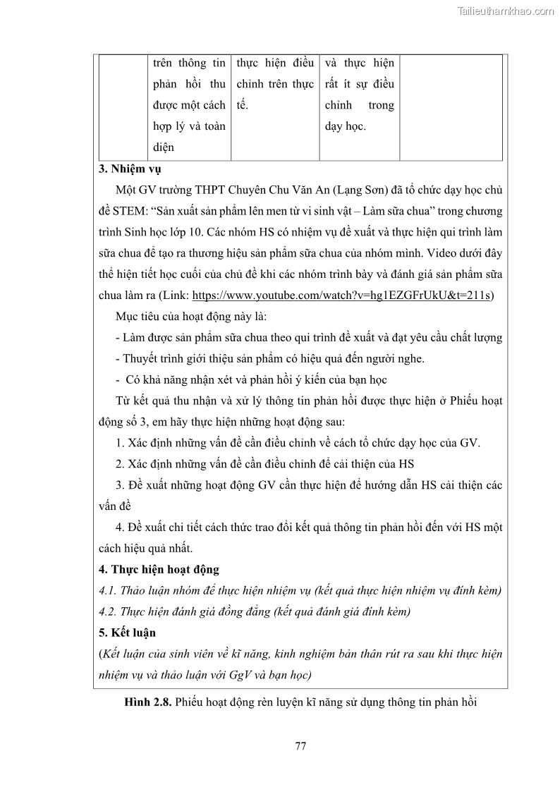 Luận án tiến sĩ khoa học giáo dục Rèn luyện cho sinh viên đại học sư phạm kĩ năng đánh giá quá trình trong dạy học sinh học ở trường phổ thông - 8 Trang 88