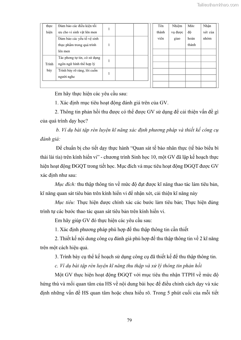 Luận án tiến sĩ khoa học giáo dục Rèn luyện cho sinh viên đại học sư phạm kĩ năng đánh giá quá trình trong dạy học sinh học ở trường phổ thông - 8 Trang 90
