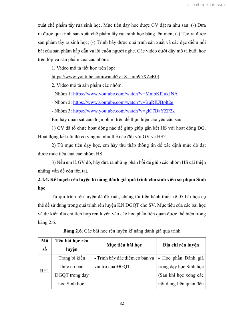 Luận án tiến sĩ khoa học giáo dục Rèn luyện cho sinh viên đại học sư phạm kĩ năng đánh giá quá trình trong dạy học sinh học ở trường phổ thông - 8 Trang 93