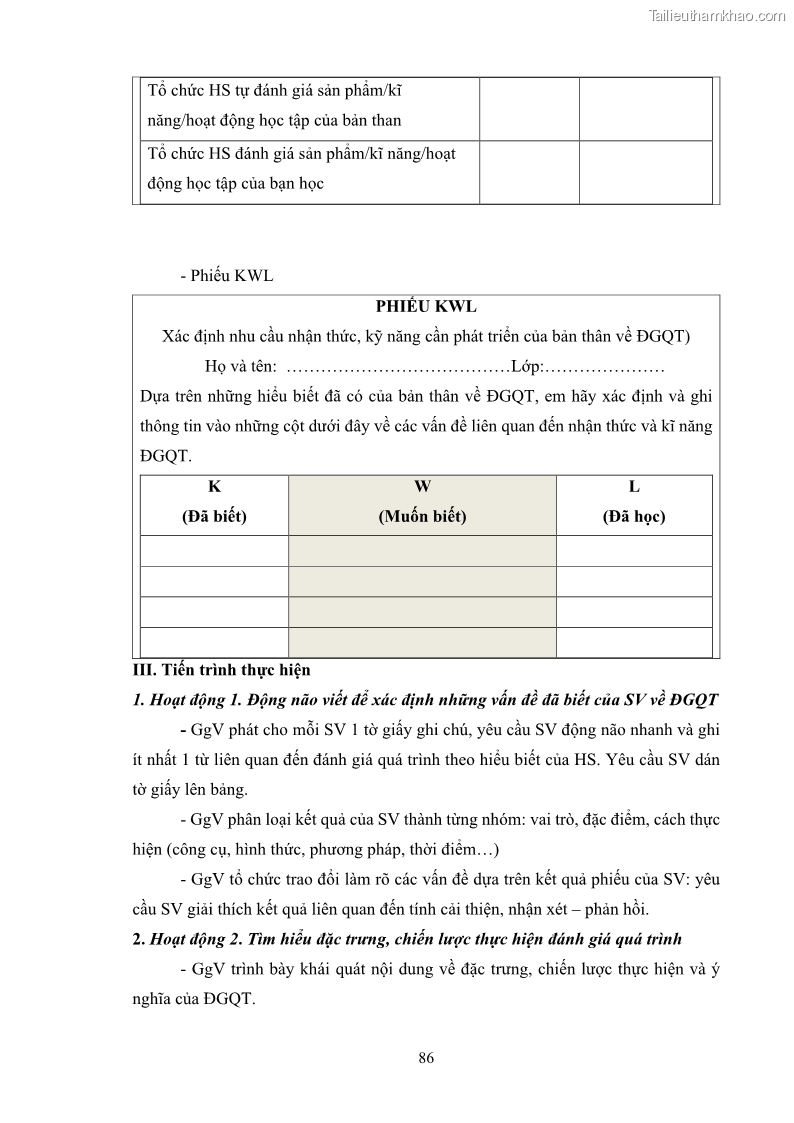 Luận án tiến sĩ khoa học giáo dục Rèn luyện cho sinh viên đại học sư phạm kĩ năng đánh giá quá trình trong dạy học sinh học ở trường phổ thông - 9 Trang 97