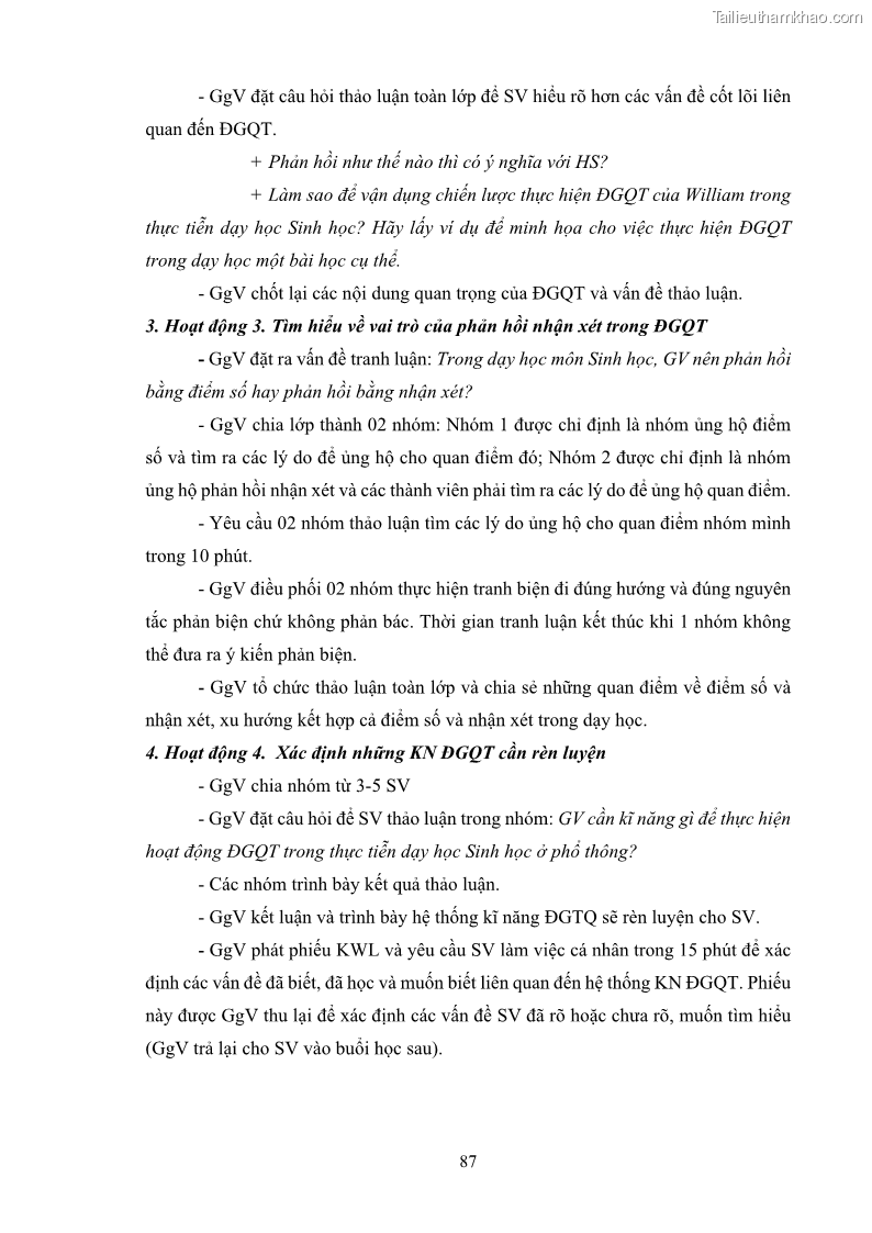 Luận án tiến sĩ khoa học giáo dục Rèn luyện cho sinh viên đại học sư phạm kĩ năng đánh giá quá trình trong dạy học sinh học ở trường phổ thông - 9 Trang 98