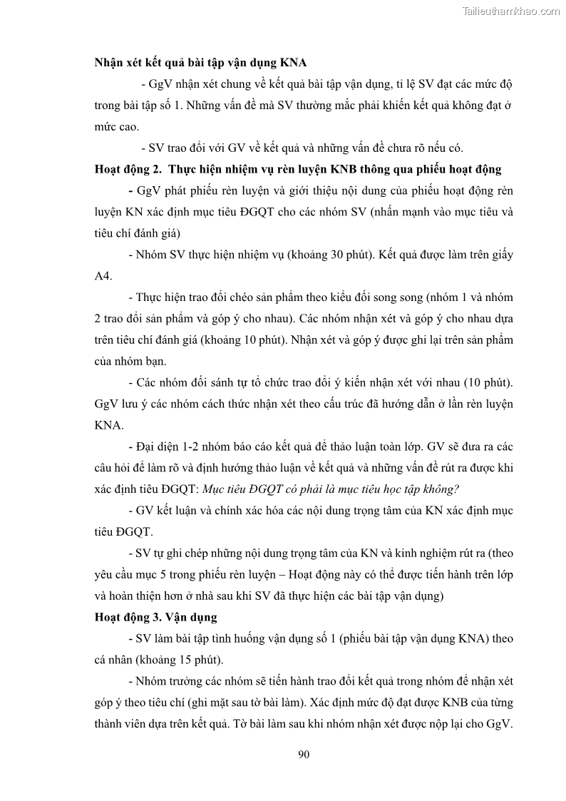 Luận án tiến sĩ khoa học giáo dục Rèn luyện cho sinh viên đại học sư phạm kĩ năng đánh giá quá trình trong dạy học sinh học ở trường phổ thông - 9 Trang 101