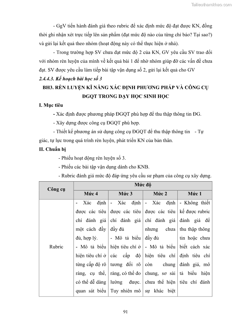 Luận án tiến sĩ khoa học giáo dục Rèn luyện cho sinh viên đại học sư phạm kĩ năng đánh giá quá trình trong dạy học sinh học ở trường phổ thông - 9 Trang 102
