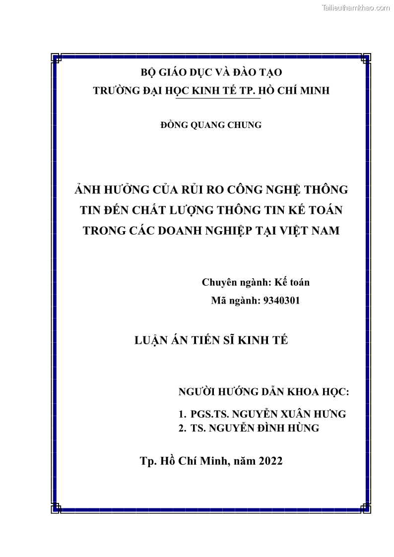 Luận án tiến sĩ kinh tế Ảnh hưởng của rủi ro công nghệ thông tin đến chất lượng thông tin kế toán trong các doanh nghiệp tại Việt Nam - 1 Trang 2