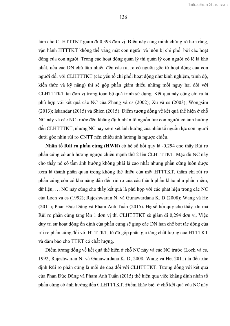 Luận án tiến sĩ kinh tế Ảnh hưởng của rủi ro công nghệ thông tin đến chất lượng thông tin kế toán trong các doanh nghiệp tại Việt Nam - 13 Trang 154