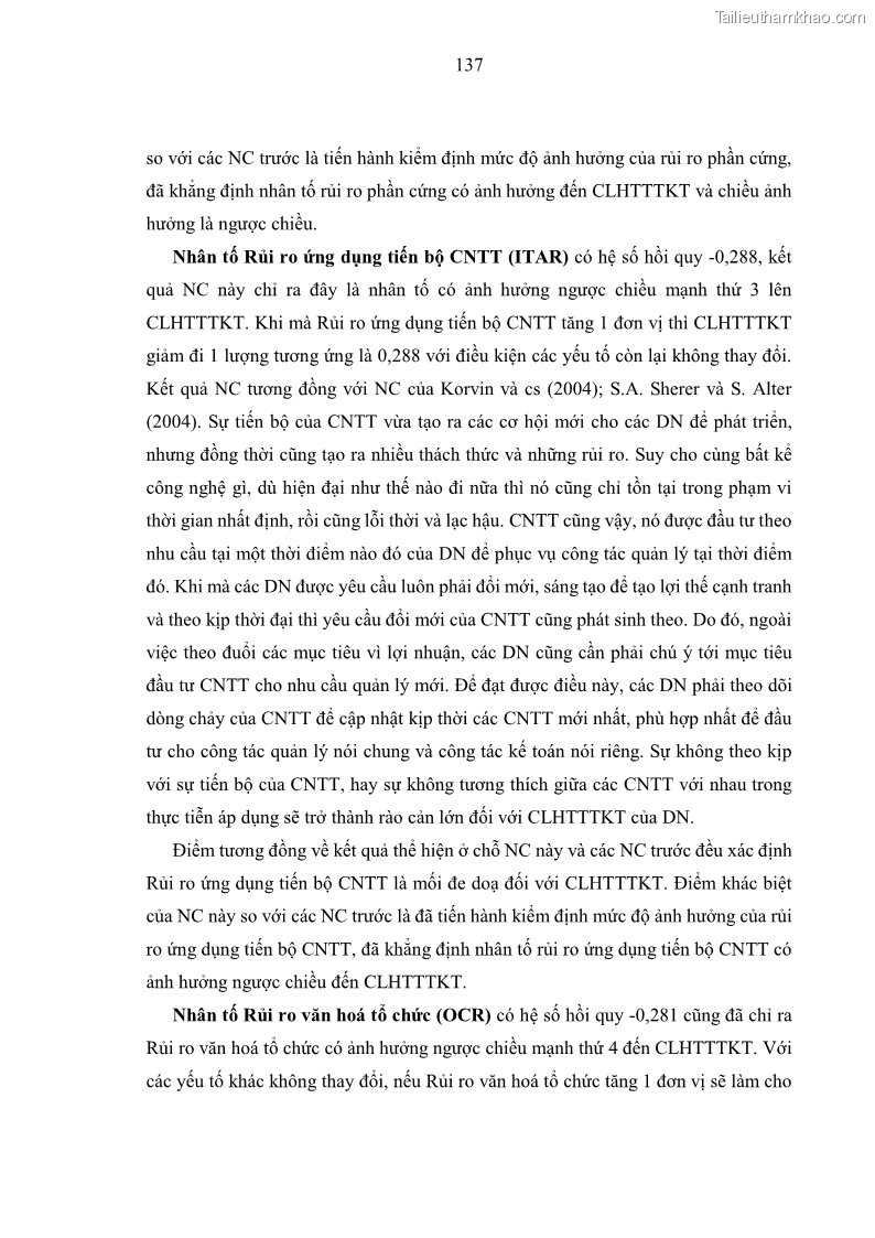 Luận án tiến sĩ kinh tế Ảnh hưởng của rủi ro công nghệ thông tin đến chất lượng thông tin kế toán trong các doanh nghiệp tại Việt Nam - 13 Trang 155