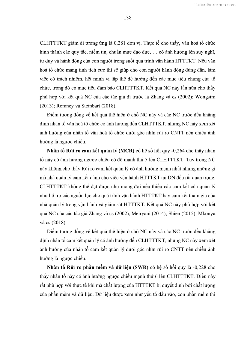 Luận án tiến sĩ kinh tế Ảnh hưởng của rủi ro công nghệ thông tin đến chất lượng thông tin kế toán trong các doanh nghiệp tại Việt Nam - 13 Trang 156