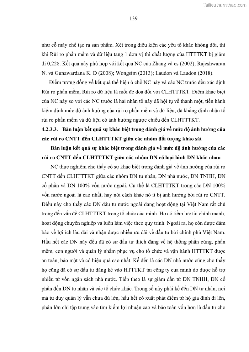 Luận án tiến sĩ kinh tế Ảnh hưởng của rủi ro công nghệ thông tin đến chất lượng thông tin kế toán trong các doanh nghiệp tại Việt Nam - 14 Trang 157